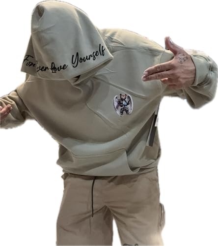 Flywear Inspirational Graphic oversized, size X-Large Hoodie, beige, Cotton Blend, Pullover Style with Angel Wing Design, Front Pocket4