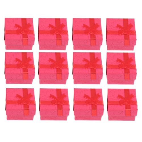 JOINPAYA Scatola Portagioie Fiocco Rossa, Custodia per Gioielli Compatta 4x4 Cm, Set da 12 Pezzi per Conservazione e Regalo, per Anelli e Orecchini, per Regali e Uso Quotidiano