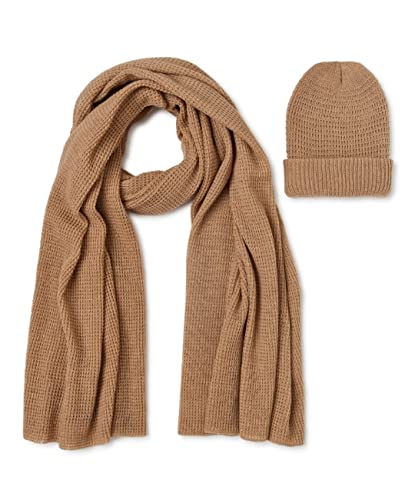 Ant Brown Waffle Scarf & Beanie 2 Piece Set