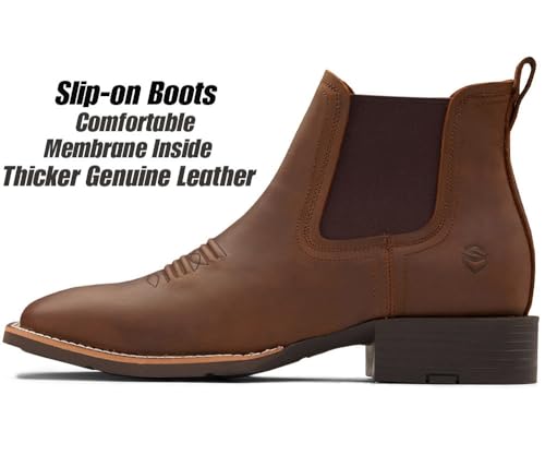 SUREWAY Mens Cowboy Boots - Square Toe 6in Western Chelsea Ankle Leather Boots,Slip-on Chukka Casual/Dress/Work Classic Comfort Slip Resistant2