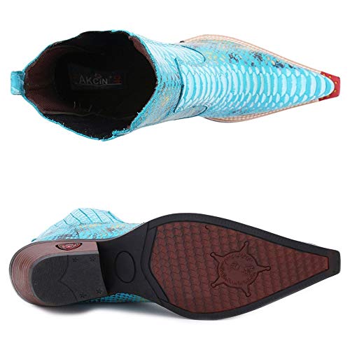 Bota Texana Masculina Country Botina Bico Fino Couro Jacaré Cor:Azul Claro;Tamanho:39