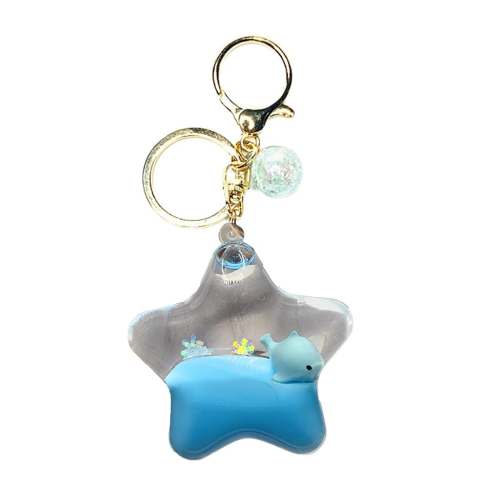 ESTCNK Cartoon Pentagrams Oil Liquid Keychain Animal Floating Keyring Bag Ornament, Light Blue Whale, As detailed description