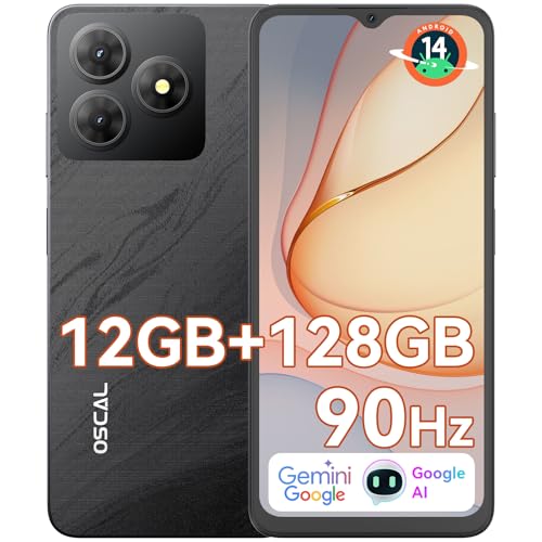 OSCAL 2025 Flat 2 Movil Gemini AI Android 14 12GB+128GB/2TB TF, 6.56' 90Hz Smartphone, Batería 5000mAh, Cámara 13MP+8MP, 4G Dual SIM, Octa-Core/Face ID/OTG/GPS/3 Años Garantía - Negro