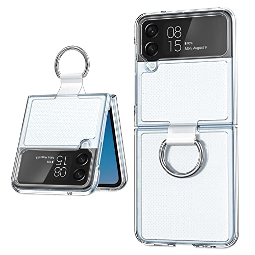 for Samsung Galaxy Z Flip 4 Clear Case with Ring Holder, [Upgraded] Slim Thin Crystal Hard PC Shockproof Protective Phone Cover for Flip4 5G 2022