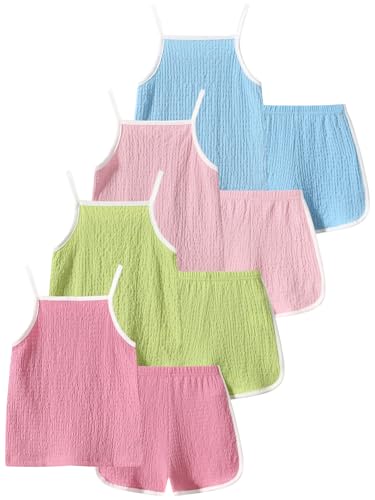 Image of Girls 8 Pieces Summer Outfits Casual Cami Tank Top and Dolphin Shorts Clothing Sets 4-8Y