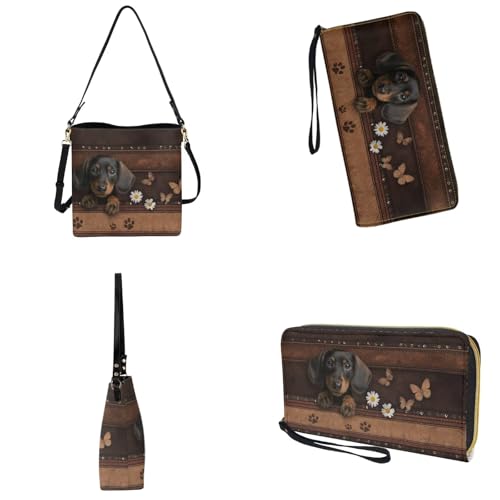 Image of Bucket Crossbody Bag Set for Women Lady, Leather Purse and Wallet Set Large Bucket Bag with Wallet