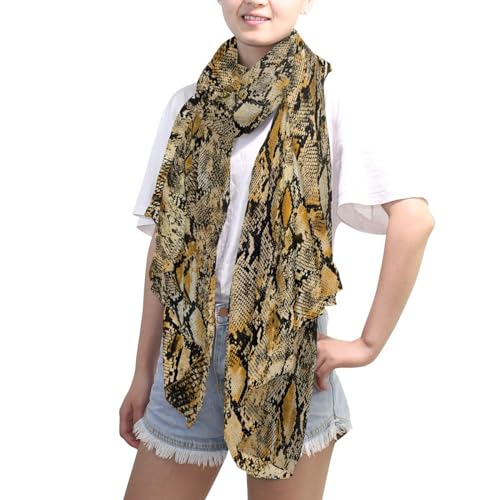 OTVEE Silk Like Scarf Animal Snake Print Yellow Scarf Soft Lightweight Chiffon Scarf Shawl Wrap for Women4