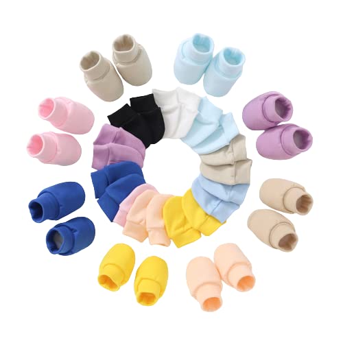 Newborn Baby Mittens and Booties Combo 8 pairs Gloves & 8 pairs Socks Set for 0-6 Months Babies Pack of 8, Assorted Colors.-image-10