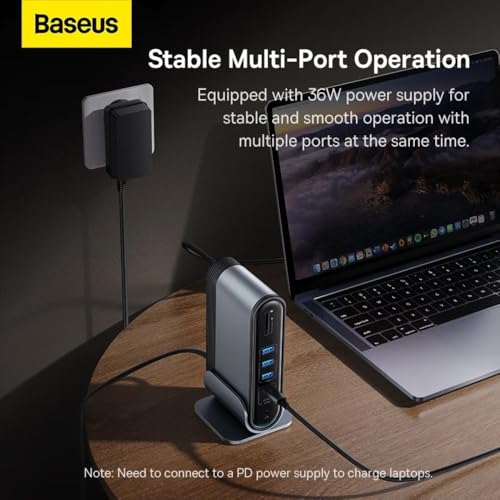 Image of Baseus UnionJoy 17-Port Triple-Display USB-C Hub Docking Station Space Grey（USB-C to HDMI4K@60Hz*2+DP4K@60Hz*1+USB3.0 * 3+USB-C3.0 * 2+USB2.0 * 2+PD*1+PC*1+RJ45*1+SD /TF*1+3.5mm*1+DC*1