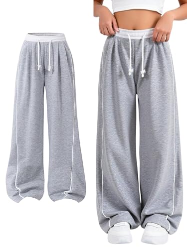 SweatyRocks Jogginghose Mädchen 122-152 Baggy Hose Teenager Sporthose Wide Leg Hose Lange Mädchenhose Mit Gummizug Herbst Mode Sweathose Grau 12 Jahre
