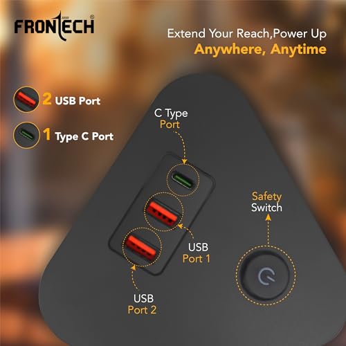 Image of Frontech Power Tower | 9 Universal Sockets | 2 USB Ports + 1 Type-C | 5m Cable | 2500W Load | Child Safety Shutter | Vertical Multi-Plug Extension Board (FT-3564)
