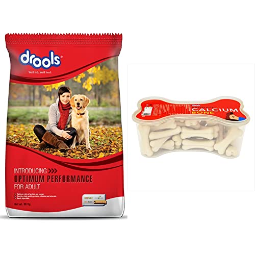 Image of Drools Optimum Performance Adult Dry Dog Food, 20kg & Drools Absolute Calcium Bone Jar, Dog Treats - 20 Pieces (300 g)