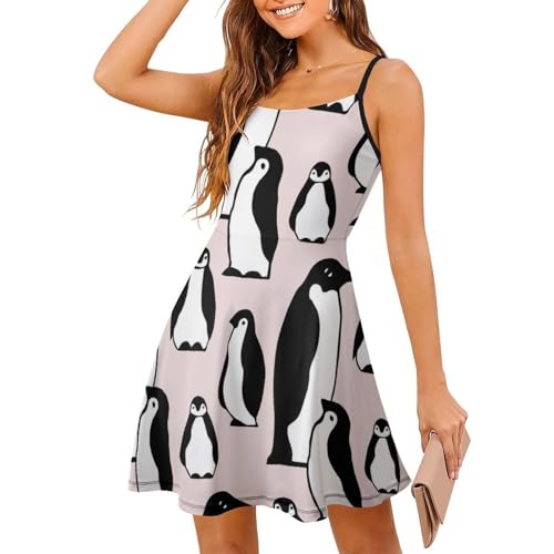 Robe d'été pingouin mignon sans manches avec bretelles fines réglables
