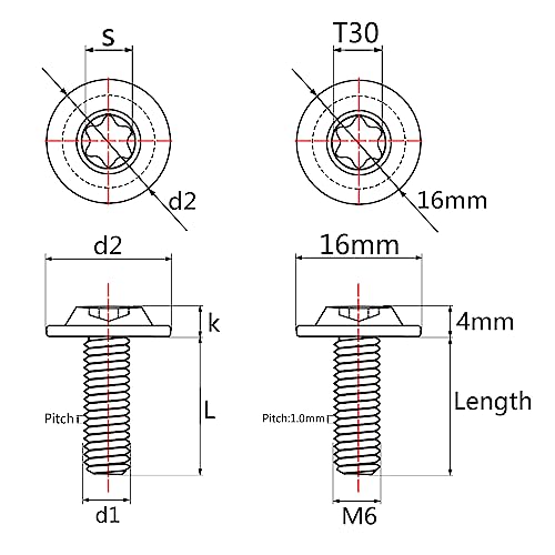 Image of Titanium Bolt Torx Head M6x10 15 20mm Screw for Bicycle Motorcycle Car Modification Pack of 6 (Black, M6x15mm)