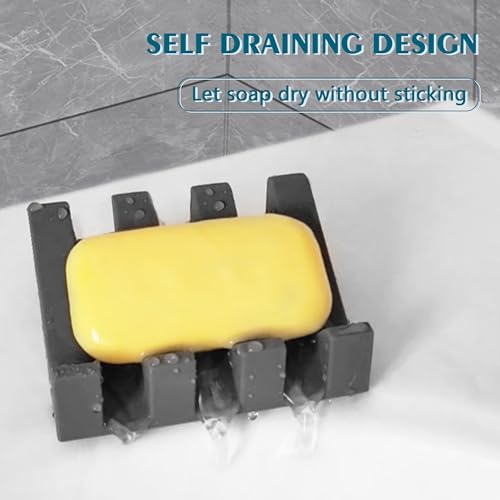 Coipdfty Soap Dishes, Silicone Shower Soap Dish with Drianage, Bar Soap Holder & Saver Waterfall Self-Draining to Keep Your Bar Soap Organized and Clean (1, Grey) - Thumbnail 7