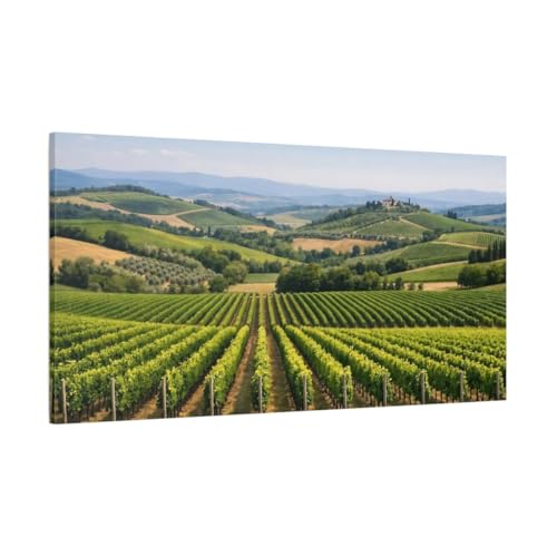 Tableau canvas nature de vignobles et collines vertes imprimé au format panoramique horizontal