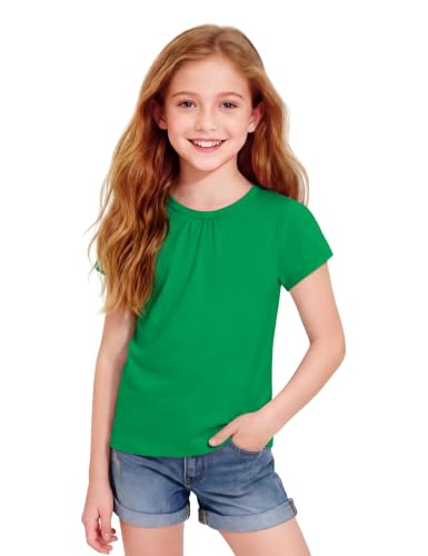 Image of Girls Short Sleeve Shirts Cotton Crew Neck T-Shirt Kids Plain Tees Tops Size