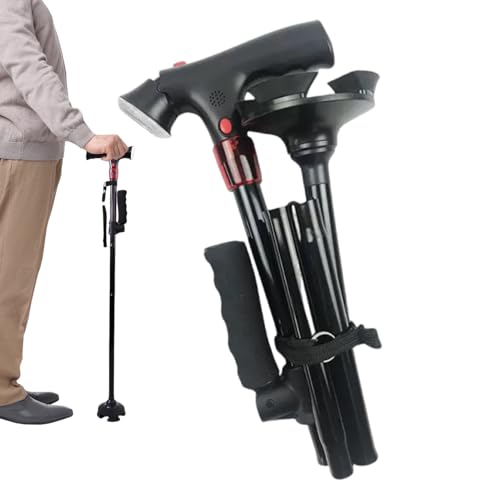 Bastón ajustable, bastón de movilidad equilibrado, ayuda de viaje de 34.25 a 37.01 pulgadas con luz LED, soporte de senderismo de aluminio, caña plegable con estilo ergonómico, accesorios de equipo de