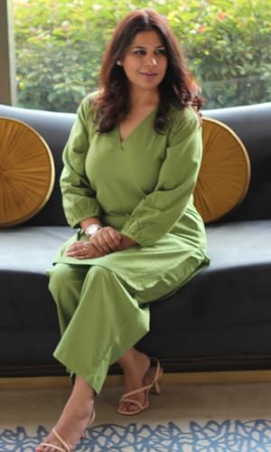 Image of Femezone Women Cotton slub Co-ord Kurta and Pant Set (FEM22230610-01-Vcord)