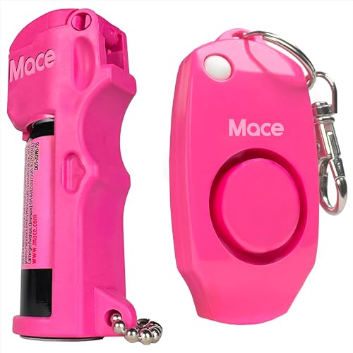Mace Personal Safety Alarm & Mace Pepper Spray Kit - Loud 130db Siren with Built in Emergency Whistle, 10 Feet Range Self Defense Pepper Spray for Women & Men - Neon Pink