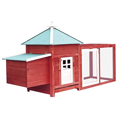 Hühnerstall mit Legenest Rot 193x68x104 cm Tanne Massivholz + Material: Massives Tannenholz, Sperrholz, verzinkter Stahl