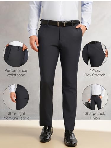 Image of Thomas Scott Men's Regular Fit Mid-Rise Solid Formal Performance Trouser | Flexi-Waist & 4-Way Stretch | 4 Pockets | Button Closure
