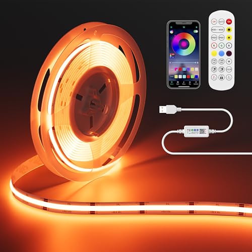 OULARA 5V USB RGB COB LED Striscia 2M con Controller BT Smart APP,Striscia Luminosa Cambia Colore con 600LEDs/M, Striscia LED Flessibile Multicolore per TV,Camera da letto,Festa decorazione Fai da te
