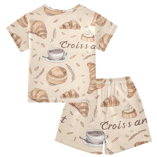 ALAZA Coffee Croissant Bread Pajamas Short Sleeve 2 Piece Sleepwear Top and Bottom Pajama Set Unisex2