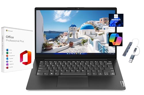 Image of Lenovo V14 G4 14 inch FHD Laptop, with Free Lifetime Microsoft Office, Intel i7-13620H, 16GB RAM, 256GB SSD, Intel UHD Graphics, Windows 11 Pro, Business Black, Copilot, with USB Hub