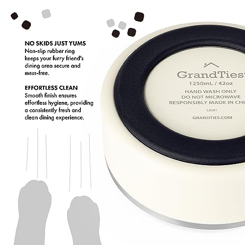 GrandTies Futternapf aus Edelstahl mit Gravur, wiederverwendbar, BPA-frei, isoliert, für Katzen und Hunde, groß, robust, rutschfest, auslaufsicher, für den Außenbereich (1250mL, Elfenbeinweiß)