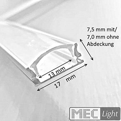 Profilé LED En Aluminium Anodisé Pour Bandes LED De 2 M Avec Cache Transparent Résistant Aux UV Pour Bandes LED Jusqu'à Max. 10 Mm (2 M Transparent