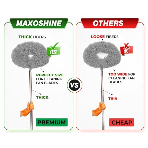 Image of Maxoshine Fan Cleaner Brush with Long Rod Flexible Fan Cleaning Mop Microfiber Dust Cleaner Foldable Duster Microfiber Duster for Cleaning of Home, Kitchen, Car (Grey)