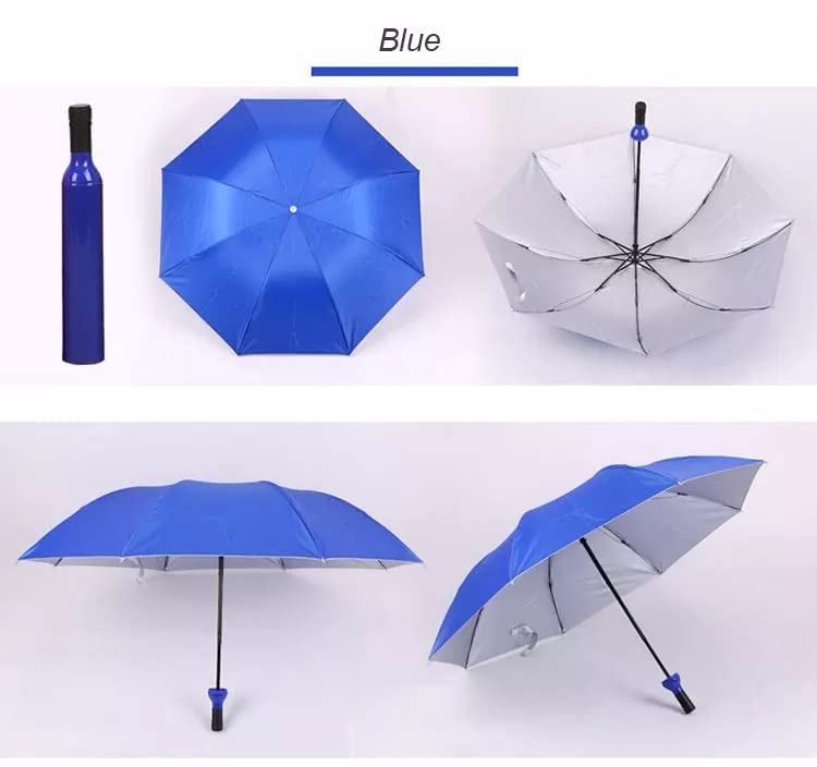 Image of AUGEN Folding Portable Umbrella with Bottle Cover for UV Protection & Rain Umbrella Mini Travel (Blue, Pack of 1)