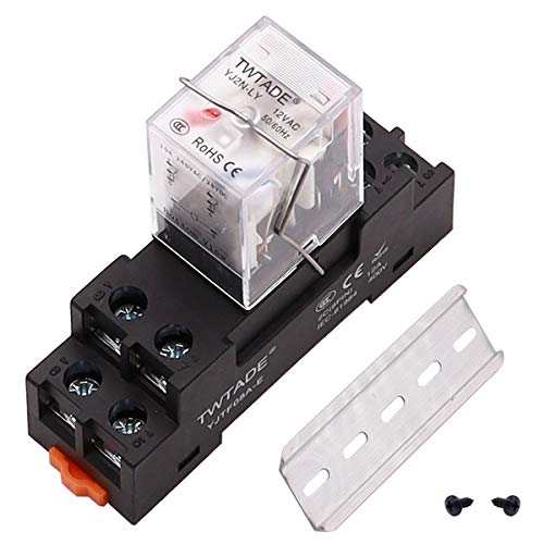 TWTADE AC 12 V Relé de potencia electromagnética de 8 pines DPDT (2NO 2NC) relé de indicador LED con bobina con enchufe YJTF08A-E/riel ranurado de aluminio/tornillo/gancho de base YJ2N-LY-AC 12 V