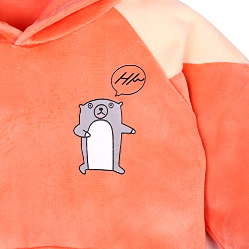 Image of Bold N Elegant Unisex Kids Velvet Fleece Solid Happy Hamster Bear Cartoon Warm Velvet Pullover Sweatshirt Hoodie Tshirt and Pyjama Pant Winter Clothing Set
