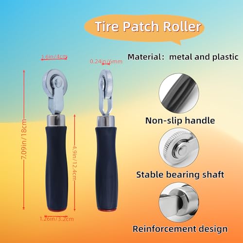 Image of 91Pcs Tire Patch Kit, 32mm 42mm 58mm Round Tire Patch and Tube Patch Tire Repair Tools Tire Patching Kit for Car Truck Bike Motorcycle Vehicle Puncture Repair with 1 Tire Patch Roller