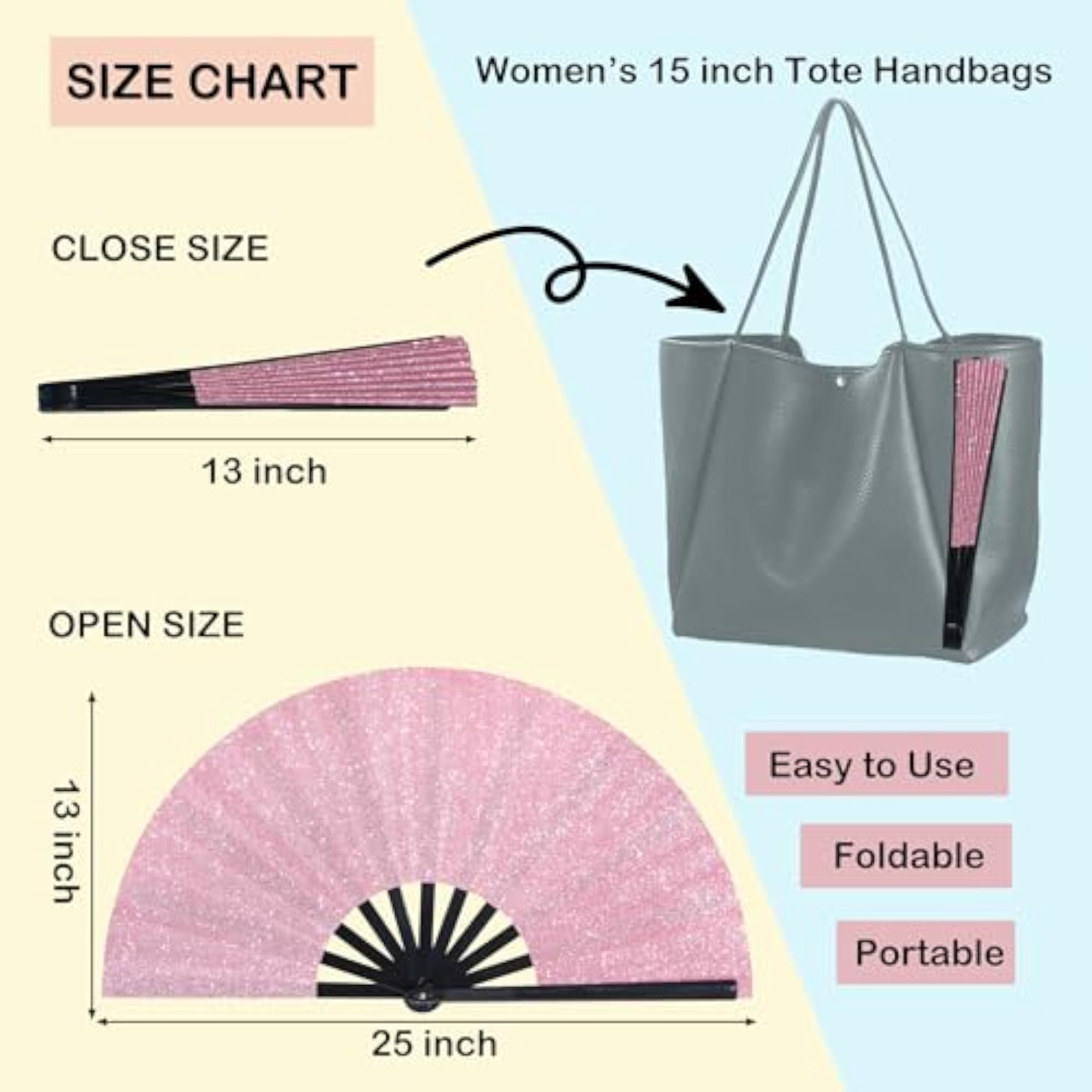 Large Folding Clacking Hand Fan, Pink Glitter Design