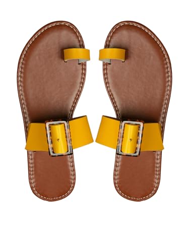 OYOANGLE Women's Toe Ring Slide Sandals Buckle Strap Comfortable Open Toe Slip on Flat Sandals