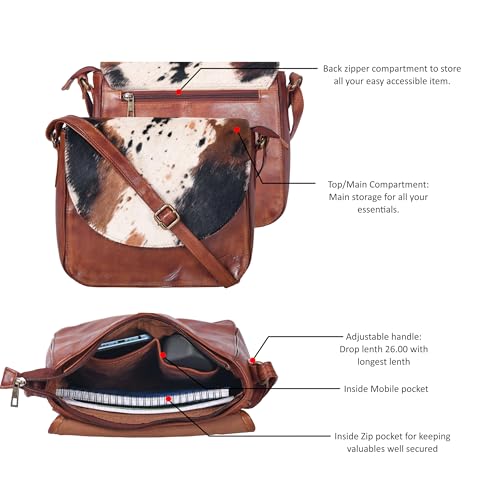 Image of Genuine Leather Shoulder Crossbody Purse For Women with Adjustable Strap, Mobile Pocket & Outside & Inside Zipper