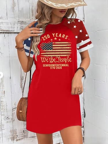 Image of YI XIANG RAN 4th of July Dress Women: American Flag Dresses USA Stars Stripes Shirt Patriotic Tshirt Summer Sundress