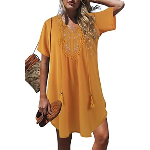 Hibluco Women Swimsuit Cover Ups Bikini Beachwear Bathing Suit Beach Dress Yellow Cover