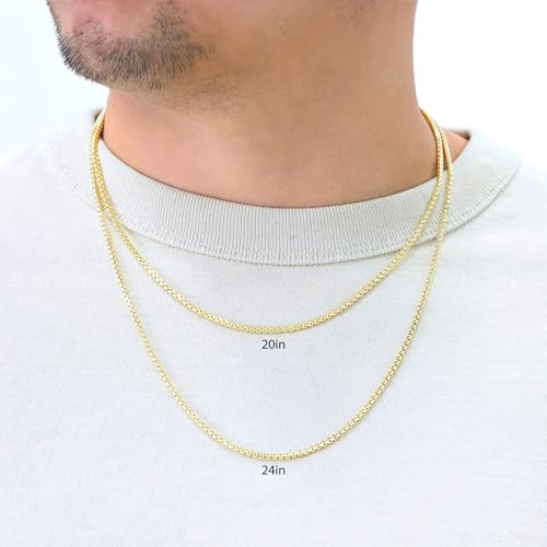 Nuragold 10k Real Yellow Gold Round Box 2.5mm Venetian LInk Chain Necklace (16"-30") Italian Jewelry for Men & Women2