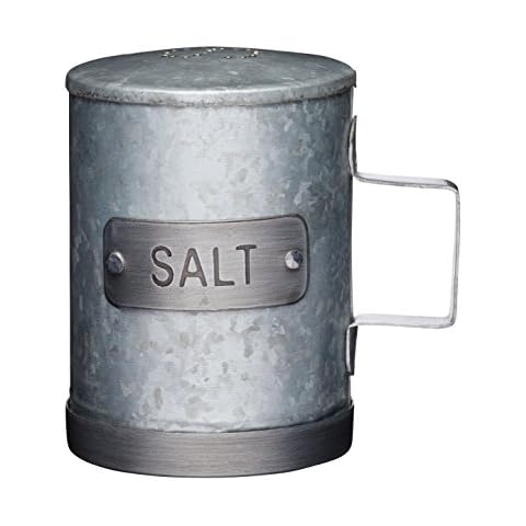 KitchenCraft INDSNPSALT Industrial Kitchen Galvanised Steel Vintage-Style Salt Shaker, 10 cm, Metallic Cover