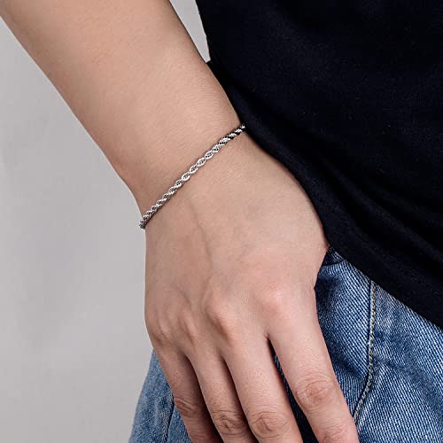 Men Diamond Cut 925 Sterling Silver 3mm Twist Rope Chain Bracelets Women Bangle Clasp Rope Box Chain link 6.3" 6.7" 7" 7.5" 8" 8.5" 9" Cuff Jewelry Gifts2
