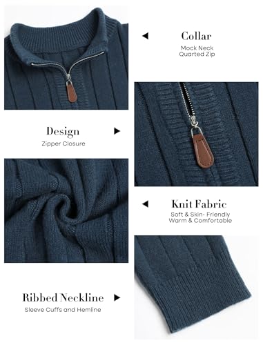 ZAFUL Mens Quarter Zip Sweater Mock Neck Casual Fall Winter Warm Ribbed Knit Pullover Sweater 6