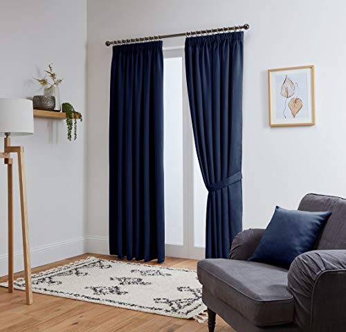 John Aird Blackout Curtains Pencil Pleat with Tie Backs – Thermal, Energy Saving Curtains for Bedroom & Living Room (Navy, 117 x 137cm (46"x 54")) - Image 2