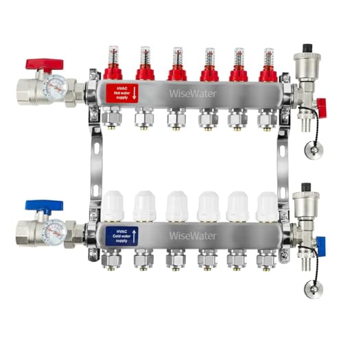 AB Radiant Heat Manifold, 6 Loop PEX Tubing Manifolds with Compatible Outlets, for Hydronic Radiant...