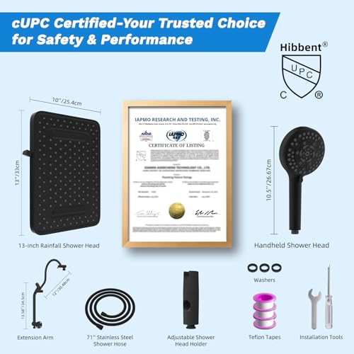 Hibbent cUPC Certified High Pressue 13'' Rainfall Shower Head with 5-Spray - image 9