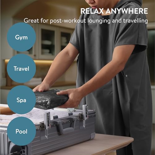 JEMIDI Mikrofaser Bademantel Poncho für Damen und Herren - Leichter dünner Badeponcho Unisex - Saunaponcho Reisebadeponcho dünn und leicht - Microfiber Poncho