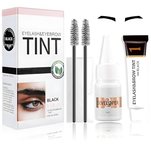 Lash & Brow Tint Kit - Black & Brown - Semi-Permanent Eyelash Tint and Eyebrow Dye - Lasts Up to 4 Weeks - Easy to Use - Includes All Tools (Black)